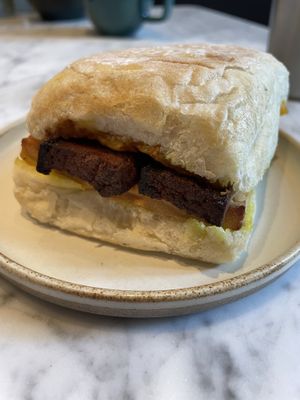 Vegan bacon sandwich   at Fulcrum Coffee in Seattle