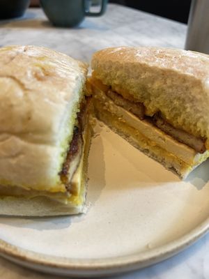 Vegan bacon sandwich   at Fulcrum Coffee in Seattle
