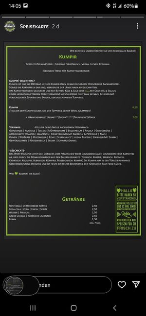 Speisekarte at Adam's in Rheine