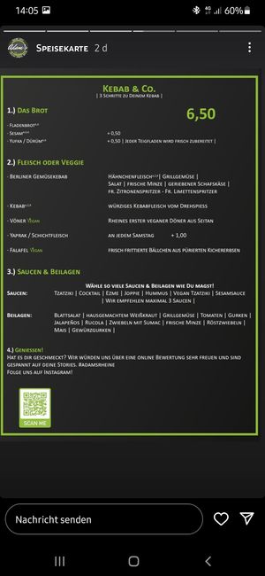 Speisekarte at Adam's in Rheine