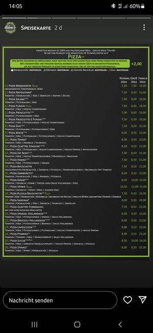 Speisekarte at Adam's in Rheine