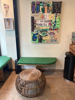 Cosy seating; there is outdoor seating as well.  at Juicery Harlem in New York City