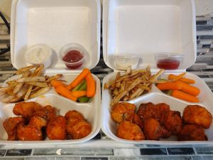 cauliflower hot wing combo  at Sofull Vegan in Hemet