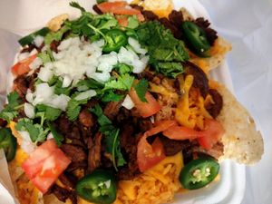Carne asada nachos at Sofull Vegan in Hemet