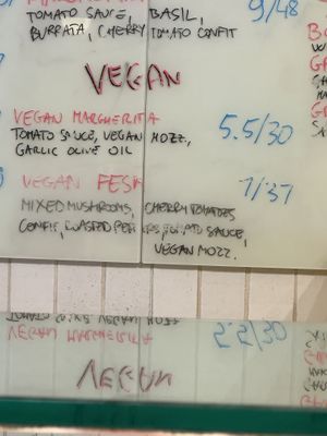 Menu with vegan options  at Unregular Pizza in New York City