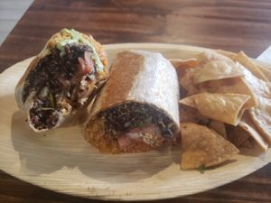 Nsv burrito is a hit! Fresh chips too at Next Stop Vegan in Brooklyn