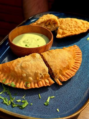 Chick'n and Cheese Empandas with Cilantro at Next Stop Vegan in Brooklyn