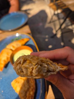 Inside Filling of Chick'N   Cheese at Next Stop Vegan in Brooklyn