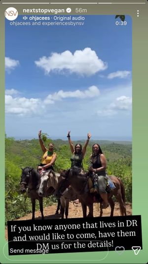 Next Stop Vegan promoting their vacation package which apparently includes animal slavery  at NSV Creative Caribbean Kitchen in Brooklyn