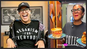 Probably laughing about the shirt they're wearing because they're about to serve you up non-vegan food at NSV Creative Caribbean Kitchen in Brooklyn
