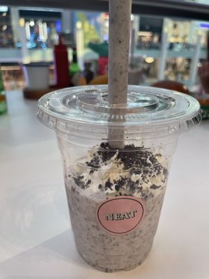They split the milkshake for my kids. Oreo milkshakes  at Neat Burger - Dubai Mall in Dubai