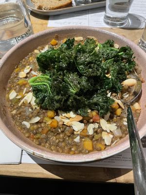 Balsamic puy lentil & roast vegetables on pot  at Johnnie Fox's in Dublin