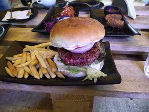 Beetroot-quinoa burger at Crossways Plant Based Cafe in Pune