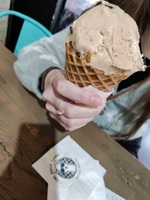 Peanut butter crunch on a waffle cone at The Dolly Llama in Los Angeles