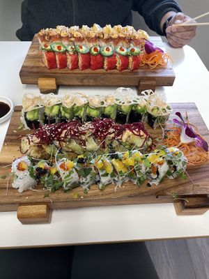 Back to front: imperial roll, tiger roll, light roll  #Veganuary at Keyaki Sushi in Midvale