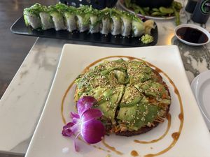 Exotic roll and sushi pizza  at Keyaki Sushi in Midvale