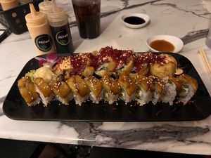 Monkey roll in the front. The Tiger roll in the back.  at Keyaki Sushi in Midvale