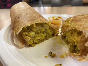 A shot of the Masala Dosa stuffing. Yum!  at MomoDosa in Minneapolis