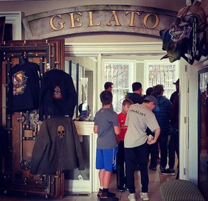 The Gelato Shop is tucked in the back of a circa 1905 bank. The vault is pictured on the left. at Unusual Company in Ellicott City