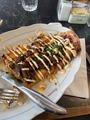 Omg the vegan Shawarma sandwich is amazing.   at Landwer Cafe in West Los Angeles