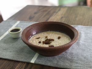Coconut porridge: good but expensive   at Kat's Coffee in Talpe