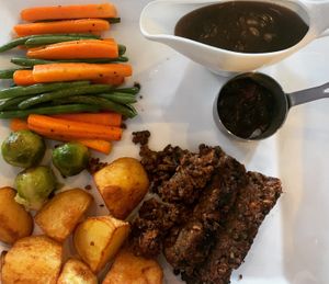 Vegan Christmas dinner, nut roast and vegan gravy, made upon request and it made my Christmas! at The Big Easy Phnom Penh in Phnom Penh