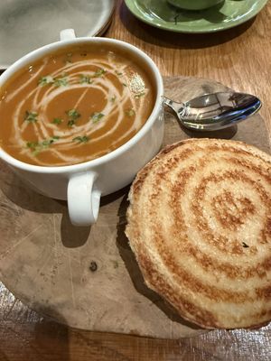 Tomato soup and vegan cheese jaffle   at Kanéla Café  in Cape Town