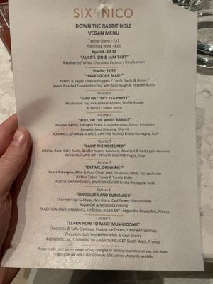 The vegan menu was made of edible paper.  at Six by Nico in Glasgow