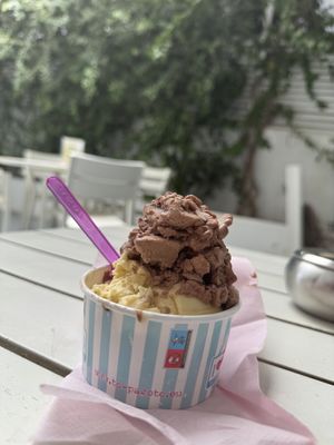 Vanilla & olive oil, and Hazelnut & chocolate  at Assyrtico in Santorini