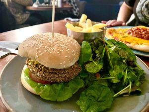 Spinach 🍔 Burger  at The Moorings in Loughborough