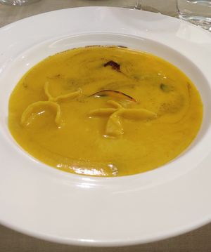 Pumpkin soup at Fink - Restaurant & Hotel in Bressanone