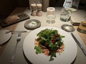 Salad with dumplings and Mellon  at Fink - Restaurant & Hotel in Bressanone