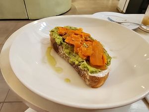 Vegan taost with avocado, tofu and carrot at Wagmi Coffee in Limassol