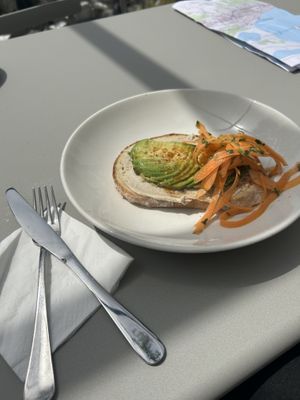 Avocado toast with carrots and cashew cream  at Wagmi Coffee in Limassol