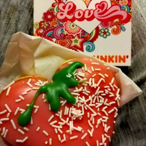 Heart-shaped Love theme Donut with vegan cream filling #Veganuary at Dunkin' - Herestraat in Groningen