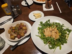 Vegan pasta and marble potatoes. at Universal Studios - Lombard's Seafood Grille in Orlando