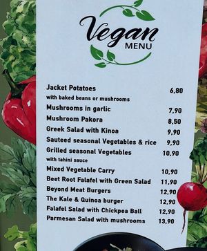 vegan menu   at Bacchus in Paphos