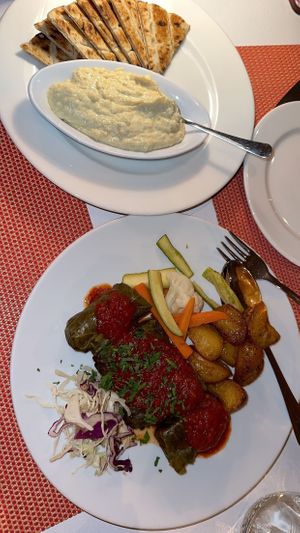 Hummus and dolmades  at Bacchus in Paphos