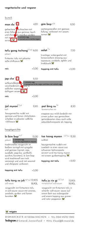 vegan/vegetarian menu (August 2023) at kim& in Aachen