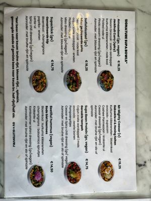 Menu  at Supafood in Rotterdam