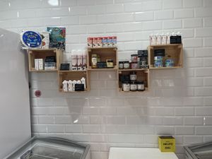 Dry stock food (honey, spices, pesto)  at Vegans Terrassa in Terrassa