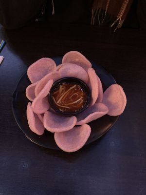 Crackers with dipping sauce  at Soul Vegan in Edinburgh