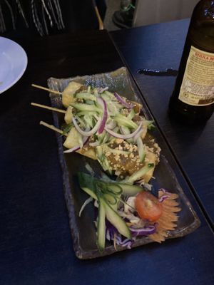 Satay tofu skewers  at Soul Vegan in Edinburgh