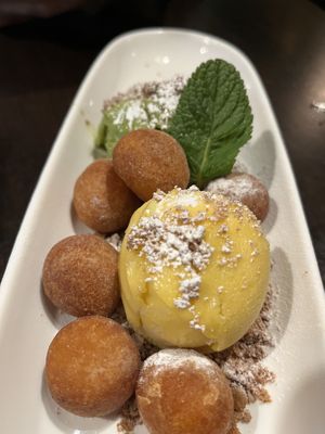Fried sweet potato balls with ice cream  at Soul Vegan in Edinburgh