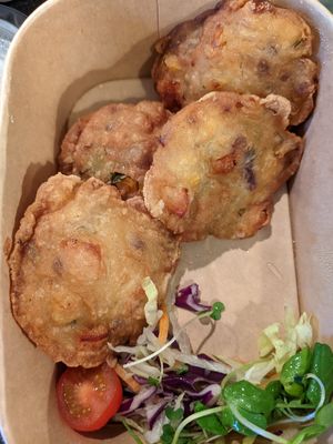 Side of sweetcorn fritters takeaway at Soul Vegan in Edinburgh