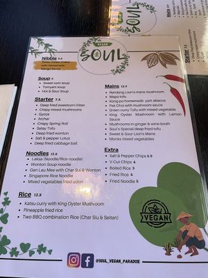 Menu at Soul Vegan in Edinburgh