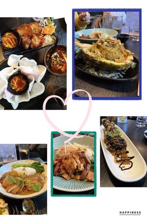 sweetcorn fritters, sweet potato crisps, hot&sour soup, fried rice, katsu curry, bbq 2 ways, banoffe dessert at Soul Vegan in Edinburgh