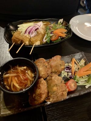 Deep fried sweet corn fritter and satay tofu   at Soul Vegan in Edinburgh