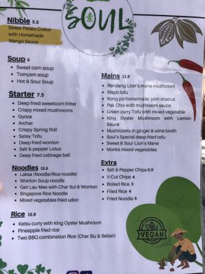 Menu  at Soul Vegan in Edinburgh
