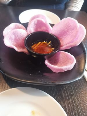 Sweet potato crackers with homemade mango sauce at Soul Vegan in Edinburgh